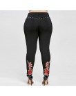 Rosegal Plus rozmiar kwiatowy haft nit ołówek spodnie damskie legginsy Skinny wysokiej elastyczne spodnie damskie duży rozmiar s
