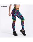 Qickitout lato nowy Arriaval kolor pióra 3D drukowane kobiety Sexy Fitness odzież sportowa elastyczne spodnie ze średnim stanem 