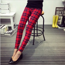 Drukowane legginsy kobiety Gothic legginsy Plaid drukuj Legging kwiatowy elastyczna talia Super miękkie, elastyczne Multicolor P