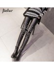 Jielur 2019 zima nowy PU Faux skórzane legginsy modne nity koronki Push up kobiet legginsy ciepłe High Street kobiety legginsy S