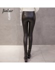 Jielur 2019 zima nowy PU Faux skórzane legginsy modne nity koronki Push up kobiet legginsy ciepłe High Street kobiety legginsy S