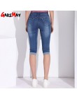 GAREMAY rozmiar Plus obcisłe Capris dżinsy kobieta kobiet Stretch kolano długość Denim spodenki jeansowe spodnie kobiet z wysoki