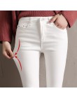 Modne klasyczne dopasowane spodnie damskie elastyczne rurki z kieszeniami długie legginsy wysoki stan kolor biały czarny