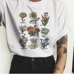 Wildflower koszulki z nadrukami kobiet kwiatowy Print T koszula kobiety słońce roślin tych Tee Unisex T-shirt Grunge 90 s moda p