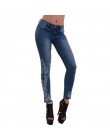 Plus rozmiar 5XL kobiety Stretch wysokiej talii Skinny hafty dżinsy zgrywanie kobieta kwiatowy spodnie jeansowe spodnie spodnie 