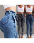 Wysokiej talii dżinsy dla kobiet Slim Stretch Denim Jean Bodycon Tassel pas bandaż Skinny Push Up dżinsy kobieta