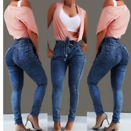 Wysokiej talii dżinsy dla kobiet Slim Stretch Denim Jean Bodycon Tassel pas bandaż Skinny Push Up dżinsy kobieta