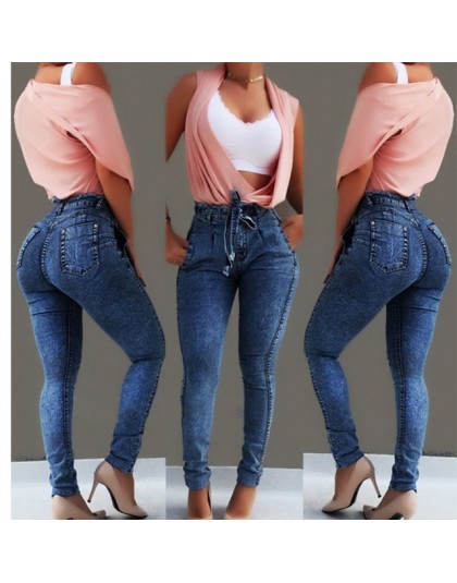 Wysokiej talii dżinsy dla kobiet Slim Stretch Denim Jean Bodycon Tassel pas bandaż Skinny Push Up dżinsy kobieta