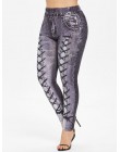 Wipalo kobiety Plus rozmiar 3D drukowane legginsy wysoka elastyczna zwężone treningu kieszeń na bandaż legginsy Skinny dorywczo 