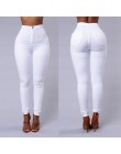 Pełnej długości spodnie bawełniane kobieta zwykły biały czarny wysokiej talii elastyczne Faux Jeans długie spodnie kobiece na co