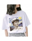 Bawełniany t-shirt pod szyję z okrągłym dekoltem z nadrukiem z krótkim rękawem biały luźny przewiewny