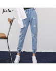 Jielur Harajuku świeże paski otwory zgrywanie dżinsy dla kobiet Preppy styl elastyczna wysoka talia Jeans Femme dżinsy Mujer 201