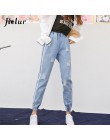 Jielur Harajuku świeże paski otwory zgrywanie dżinsy dla kobiet Preppy styl elastyczna wysoka talia Jeans Femme dżinsy Mujer 201