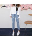Jielur Harajuku świeże paski otwory zgrywanie dżinsy dla kobiet Preppy styl elastyczna wysoka talia Jeans Femme dżinsy Mujer 201