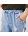 Jielur Harajuku świeże paski otwory zgrywanie dżinsy dla kobiet Preppy styl elastyczna wysoka talia Jeans Femme dżinsy Mujer 201