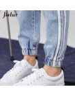 Jielur Harajuku świeże paski otwory zgrywanie dżinsy dla kobiet Preppy styl elastyczna wysoka talia Jeans Femme dżinsy Mujer 201