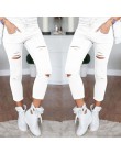 S-4XL kobiety Skinny Jeans dziewczyny spodnie otwory kolana ołówek spodnie na co dzień spodnie czarny biały elastyczna rozdrobni
