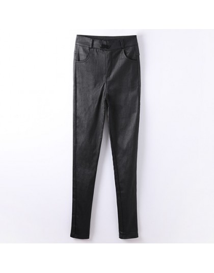 Damskie skórzane spodnie dla kobiet z wysokim stanem ołówkowe czarne legginsy