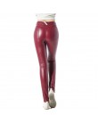 Seksowne skórzane spodnie damskie push up wysoki stan obcisłe długie elastyczne legginsy kolor czarny czerwony biały