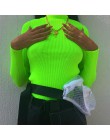 ZHYMIHRET 2018 jesień zima Neon kolor prążkowany T koszula kobiety z długim rękawem z golfem Tshirt moda z dzianiny topy koszulk