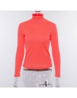 ZHYMIHRET 2018 jesień zima Neon kolor prążkowany T koszula kobiety z długim rękawem z golfem Tshirt moda z dzianiny topy koszulk