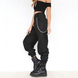 Damskie łańcuchy dla kobiet na spodnie czarne wysoka talia Hip Hop luźny
