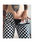 InstaHot Plaid Zipper w kratkę proste spodnie damskie moda na co dzień Slim kieszenie długie spodnie czarny biały ołówek Pantalo