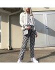 InstaHot Plaid Zipper w kratkę proste spodnie damskie moda na co dzień Slim kieszenie długie spodnie czarny biały ołówek Pantalo