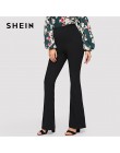 SHEIN czarny elegancki urząd Lady elastyczny pas Flare Hem spodnie na co dzień stały minimalistyczne spodnie 2019 wiosna kobiety