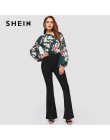 SHEIN czarny elegancki urząd Lady elastyczny pas Flare Hem spodnie na co dzień stały minimalistyczne spodnie 2019 wiosna kobiety