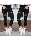 Nowy Skinny Jeans kobiet Denim spodnie otwory spodnie ołówkowe z poszarpanym kolanem spodnie typu casual Black White Stretch Rip