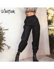 Waatfaak dorywczo wysokiej talii Harem spodnie czarne kieszenie elastyczna stałe długie spodnie kobiety podstawowe Skinny Pantal