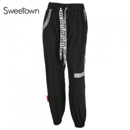 Sweetown Plus rozmiar Pantalon duże Femme czarny Harajuku Cargo spodnie dresowe koreański styl wysoka talia Baggy biegaczy damsk