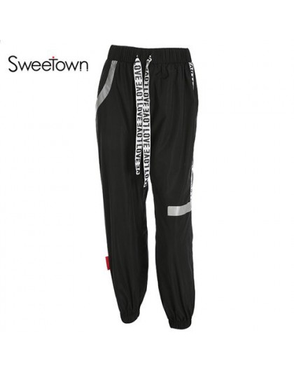 Sweetown Plus rozmiar Pantalon duże Femme czarny Harajuku Cargo spodnie dresowe koreański styl wysoka talia Baggy biegaczy damsk