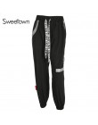 Sweetown Plus rozmiar Pantalon duże Femme czarny Harajuku Cargo spodnie dresowe koreański styl wysoka talia Baggy biegaczy damsk