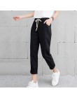 2018 elegancki rekreacyjne bawełniane lniane długie spodnie damskie elastyczne kieszenie w pasie luźne spodnie Plus rozmiar 2XL 