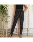 Sheinside elastyczny pas Pinstripe spodnie papierosów czarny w połowie talii stożkowe marchew spodnie damskie letnie damskie spo