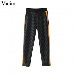Vadim kobiety chic boczne pasek chusta spodnie sznurkiem kieszenie brytyjski styl lady moda jesień spodnie typu casual KZ1131