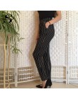 Sheinside elastyczny pas Pinstripe spodnie papierosów czarny w połowie talii stożkowe marchew spodnie damskie letnie damskie spo