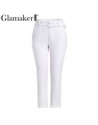 Glamaker biały klamra spodnie typu casual damskie spodnie damskie luźne plaża wysokiej talii spodnie Sexy pas modne spodnie pata