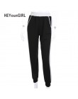 HEYounGIRL Patchwork Mesh kobiety spodnie dresowe czarny biały Baggy spodnie na co dzień Hollow Out Sexy spodnie Streetwear otwo