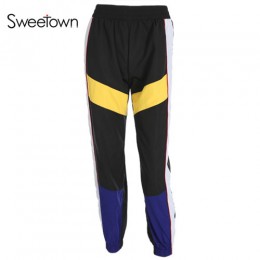 Sweetown Harajuku Hip Hop Cargo spodnie Streetwear kobiety Street Style Pantalon Femme kasetony łączone wysokiej talii Jogger sp