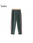 Vadim kobiety eleganckie boczne spodnie w paski elastyczny pas zielony czarny panie jesień casual streetwear moda spodnie mujer 