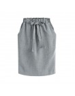 2019 nowa wiosna lato eleganckie spódnice Midi kobiet biuro spódnica ołówkowa bawełna elastyczna talia pakiet Hip spódnica spódn