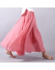 Modna plisowana lniana długa spódnica do kostek przewiewna elegancka maxi styl boho kolor różowy żółty fioletowy