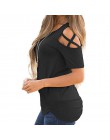 ZSIIBO kobiety lato z krótkim rękawem Strappy zimno ramię T-Shirt topy t shirt kobiety krótki O-neck Top Tees Feminina Camiseta