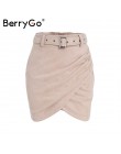BerryGo wysokiej talii pas zamsz skórzana spódnica kobiet jesień zima nieregularne bodycon mini spódnica Sexy streetwear kobiety