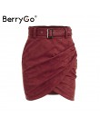 BerryGo wysokiej talii pas zamsz skórzana spódnica kobiet jesień zima nieregularne bodycon mini spódnica Sexy streetwear kobiety