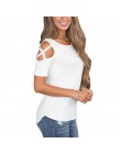 ZSIIBO kobiety lato z krótkim rękawem Strappy zimno ramię T-Shirt topy t shirt kobiety krótki O-neck Top Tees Feminina Camiseta