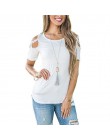 ZSIIBO kobiety lato z krótkim rękawem Strappy zimno ramię T-Shirt topy t shirt kobiety krótki O-neck Top Tees Feminina Camiseta